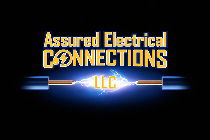 Assured Electrical Connections LLC logo with yellow text and electrical spark effects