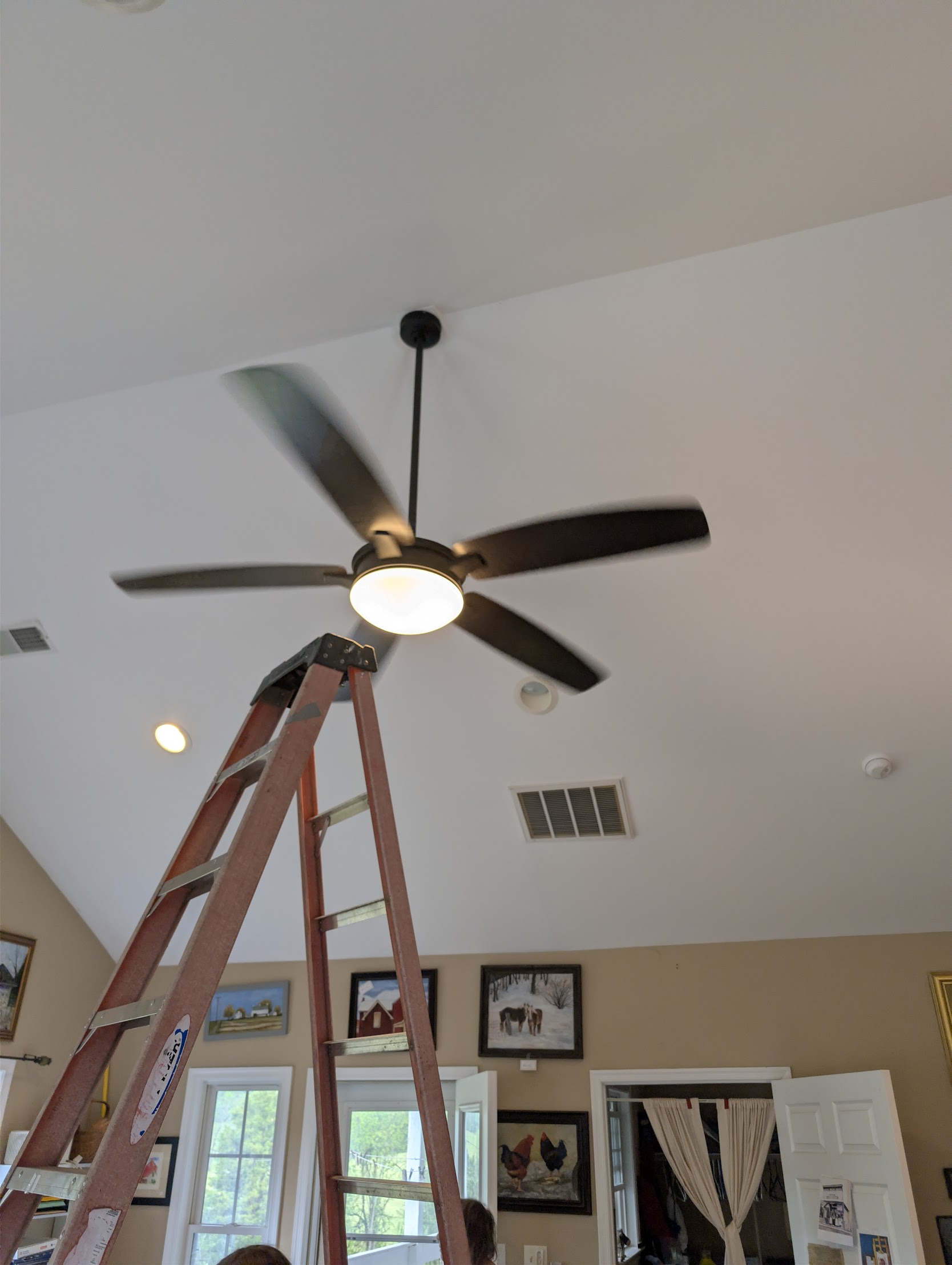Ceiling fan installed on a vaulted ceiling