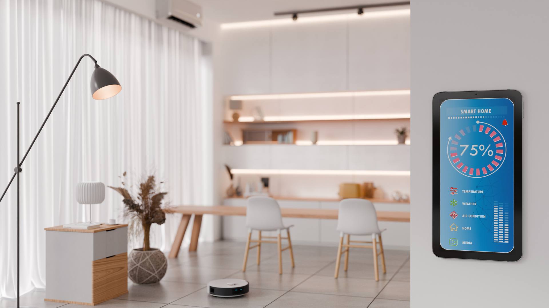 Smart home control panel on a wall
